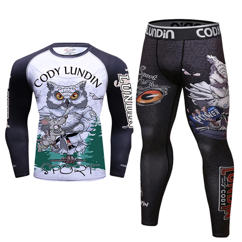 Boxing Jiu Jitsu T-shirts+Pants Sets Bjj Rashguard For Men 3D Printed MMA Compression T Shirt Kickboxing Kit Muay Thai Sportwear