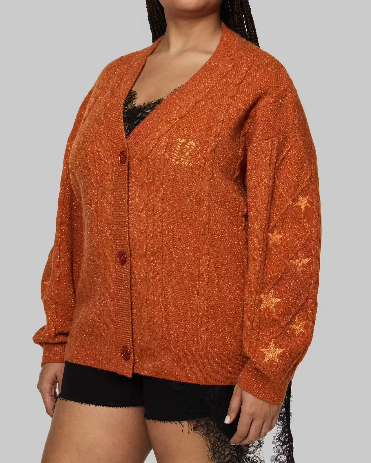 Bild 3: Täglicher bequemer Pullover, einfarbig, lässig, locker, elegant, fauler Stil, Sternmuster, Wollstrickjacke, langärmelige Mäntel mit V-Ausschnitt