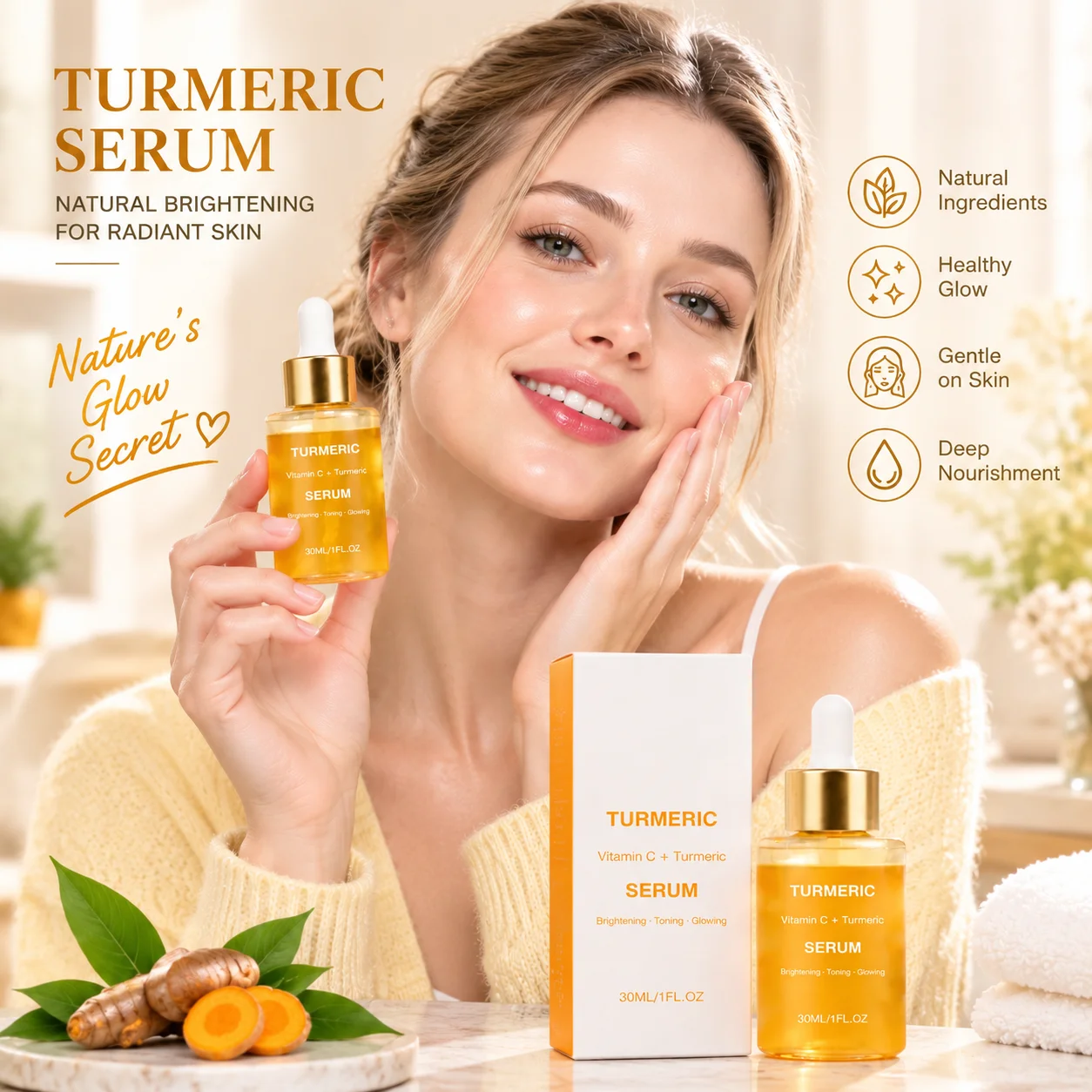 Turmeric Vitamin C Serum  Brighten Dull Skin Fade Dark Spots Anti‑oxidation Boost Glowing  Whitening Radiant Skin Face Essence