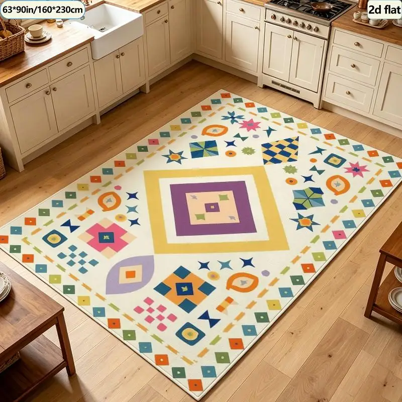 Bohemian Style Playful Colorful Diamond Star Geometric Pattern Carpet Washable Carpet Non-Slip Indoor Living Room Bedroom Home Floor Carpet