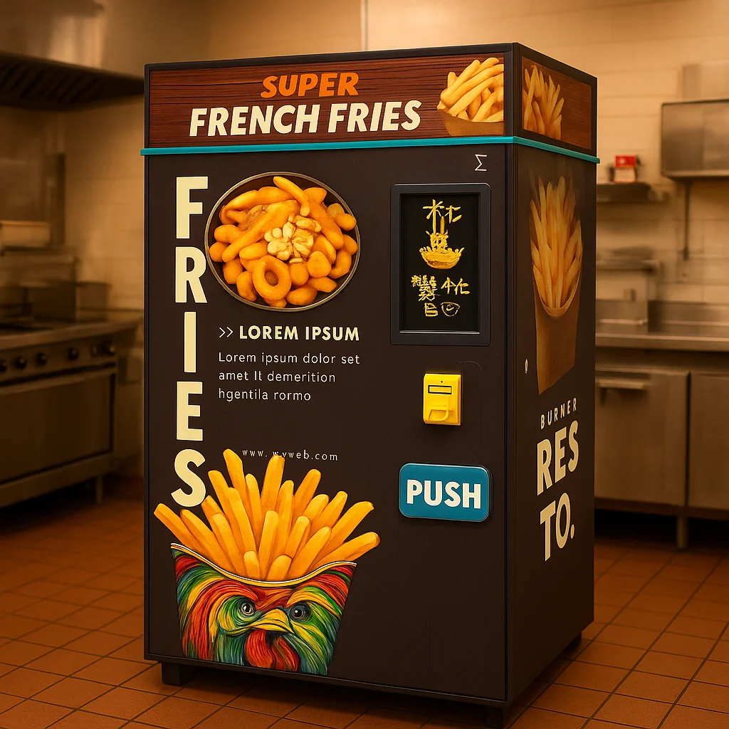 Máquina expendedora de patatas fritas frescas de 36 segundos Máquina expendedora popular de puentes fritas Máquina expendedora Pringles para Italia