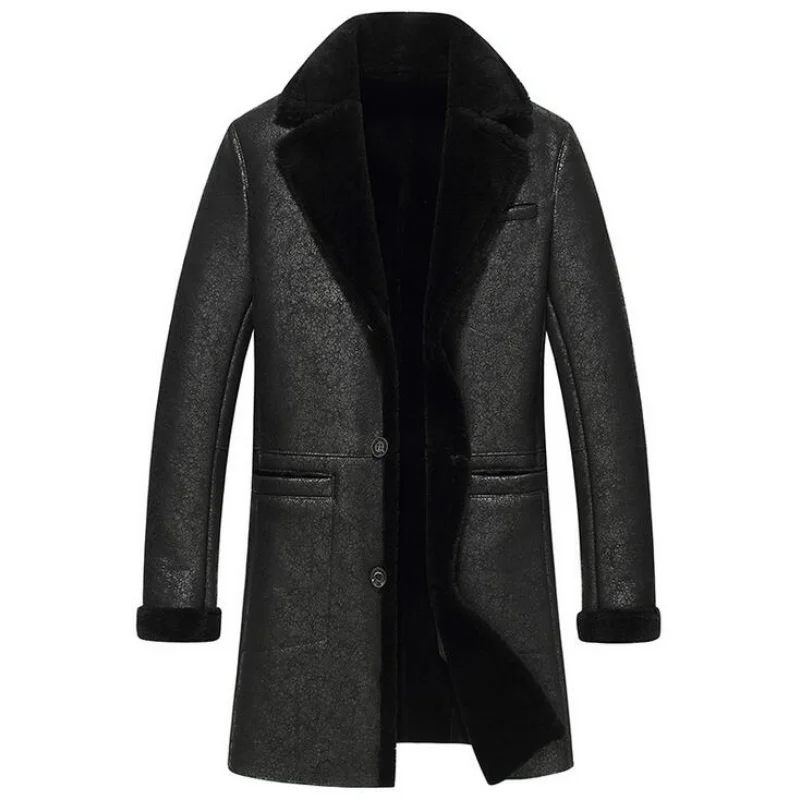 

High Quality Men Genuine Leather Winter Jacket Fur One Men's Coat Real Sheepskin Male Outwear Long Leater Mens Clothing