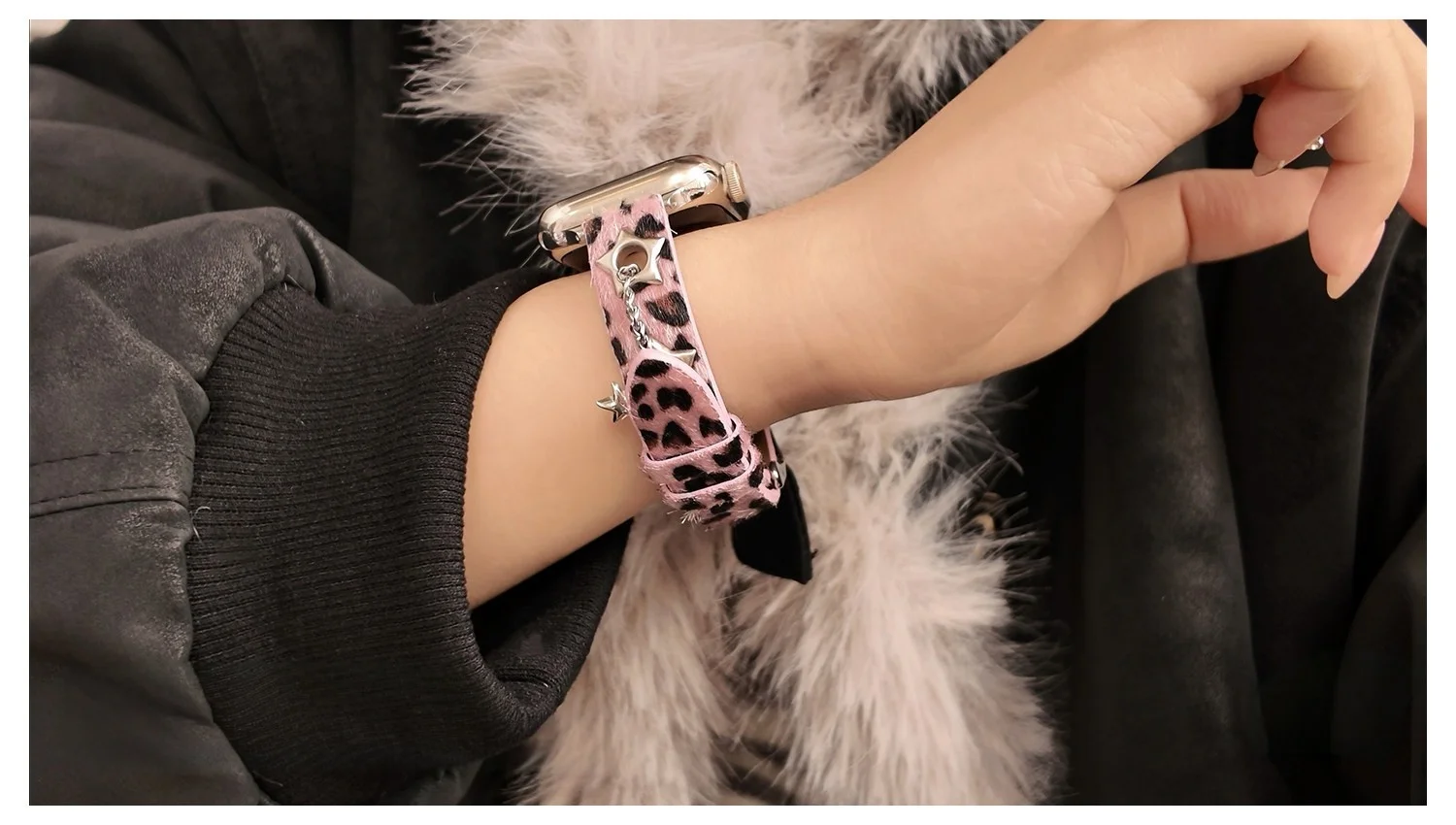 

Кожаный ремешок Leopard Star Chain для iWatch 38 мм, 40 мм, 41 мм, 42 мм, 44 мм, 45 мм, 49 мм, модный ремешок