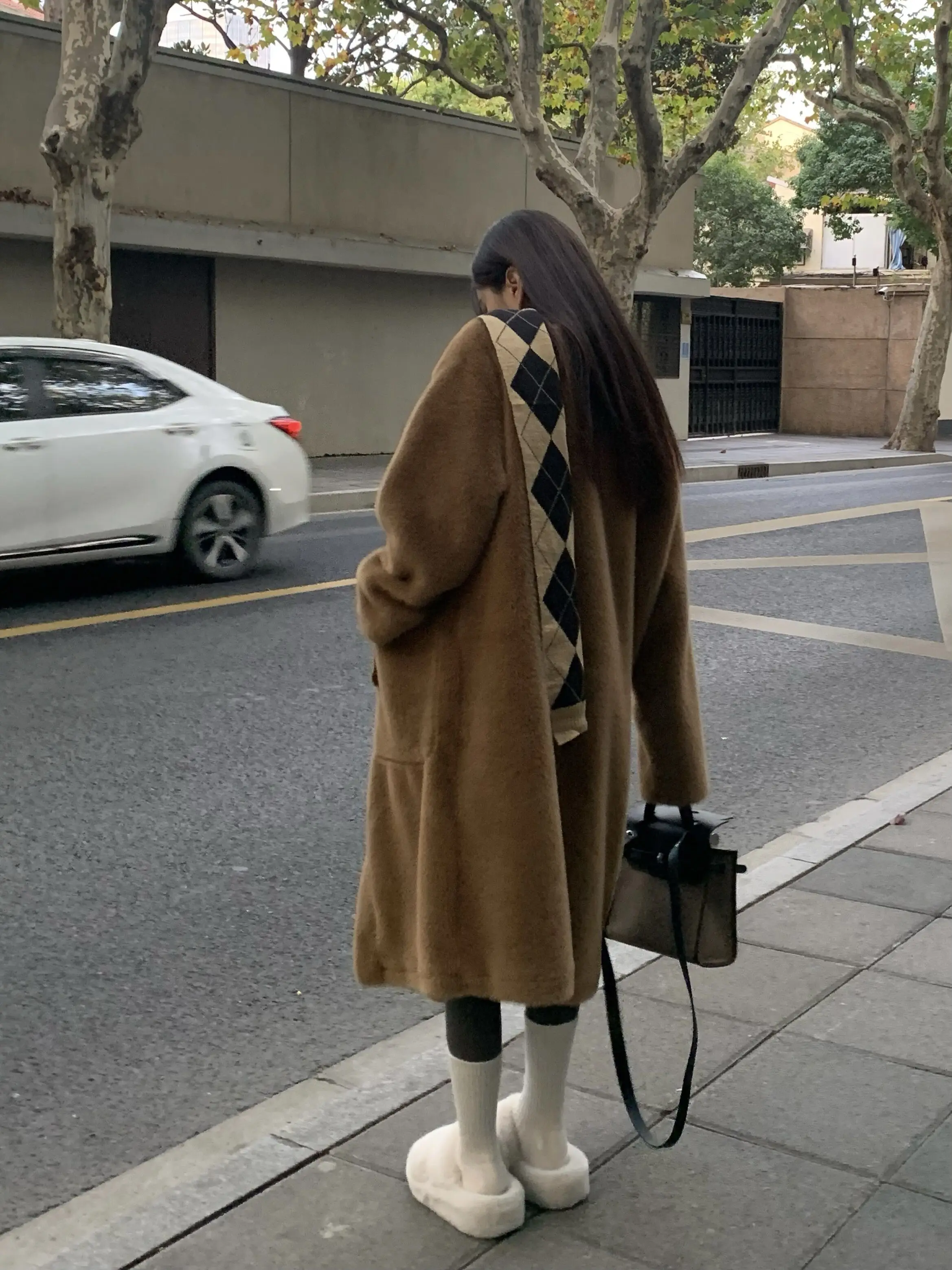 Autumn Winter Long Coffee Thick Warm Soft Faux Rabbit Fur Coat Women\'s Elegant Luxury Chic Fluffy Plush Lady Overcoat 2023 New