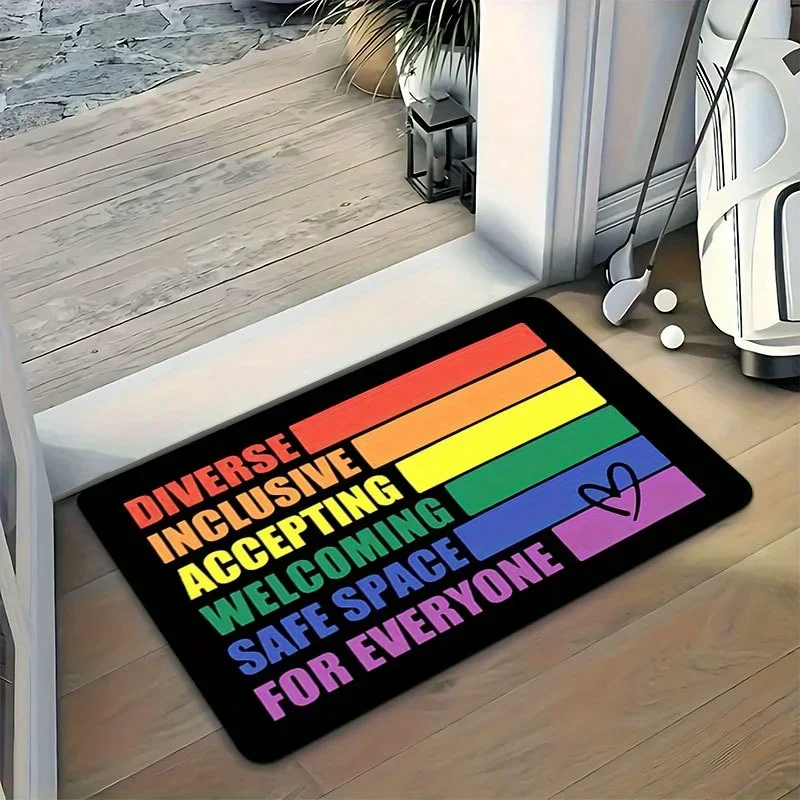 Rainbow Block Letter Non-Slip Doormat - Inclusive 