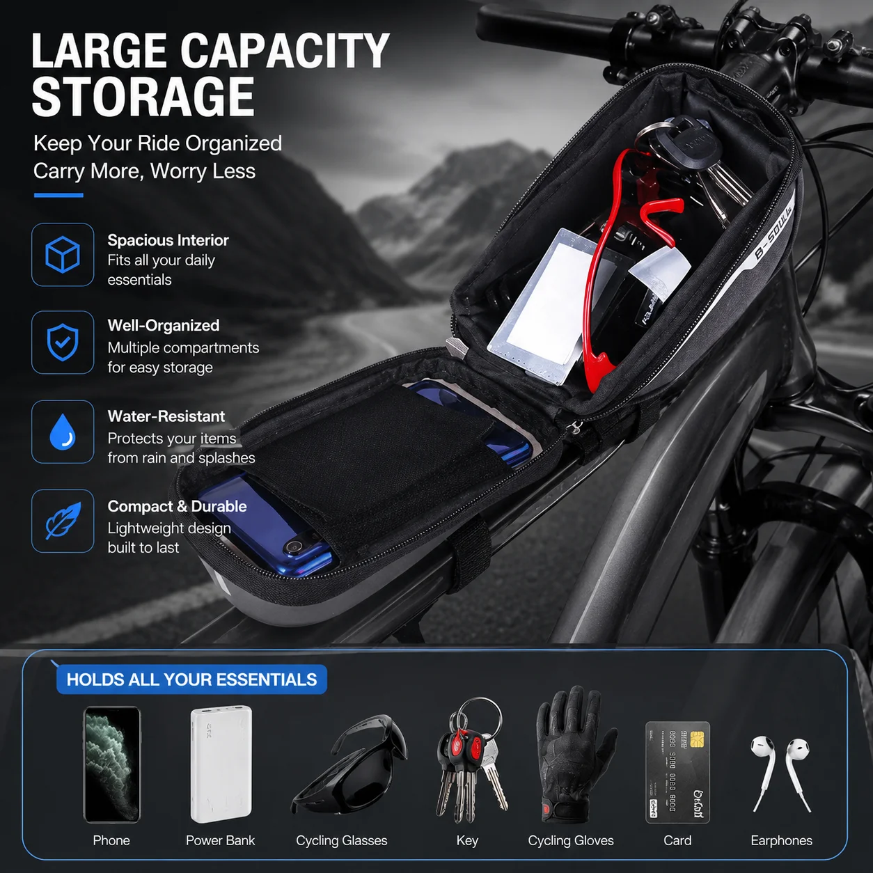 Fahrrad-Lenkertasche Wasserdichte Touchscreen-Handytasche Fahrrad-Vorderrahmentasche Rennrad-E-Bike-Tasche mit Sonnenschutz Fahrrad-Aufbewahrung – Detail 3