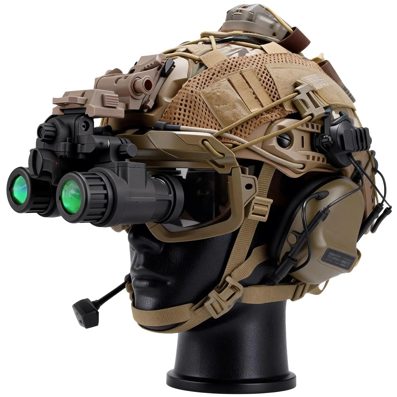 Tactical Fast Helmet Set Multifunctional 7-in-1 Airsoft Bump Helmet with Headphones NVG Model Signal Light for Paintball Cosplay