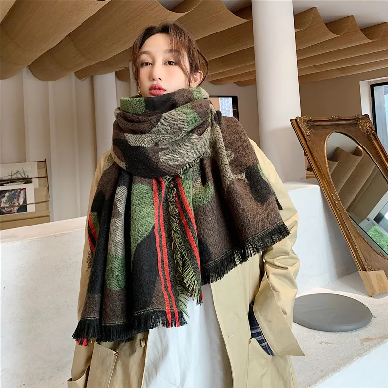 Luxury Camouflage Leopard Jacquard Acrylic Cashmere Scarf Shawl Unisex Winter Warm Neckerchief Long Big Travel Cape Wraps