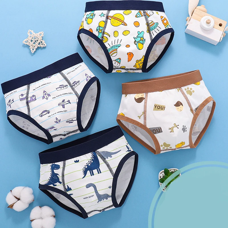 4 Pcs Children Underwear Cotton Kids Dinosaur Cartoon panties Breathable Soft Boys Briefs Boxers 2-12 Years Old Boys Panties