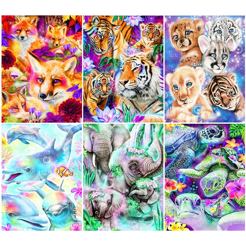 5d Diy Animal Diamond Painting Fox Tiger Artificial Diamond Full Diamond Mosaic Art Dolphin Embroidery Set Wall Decoration