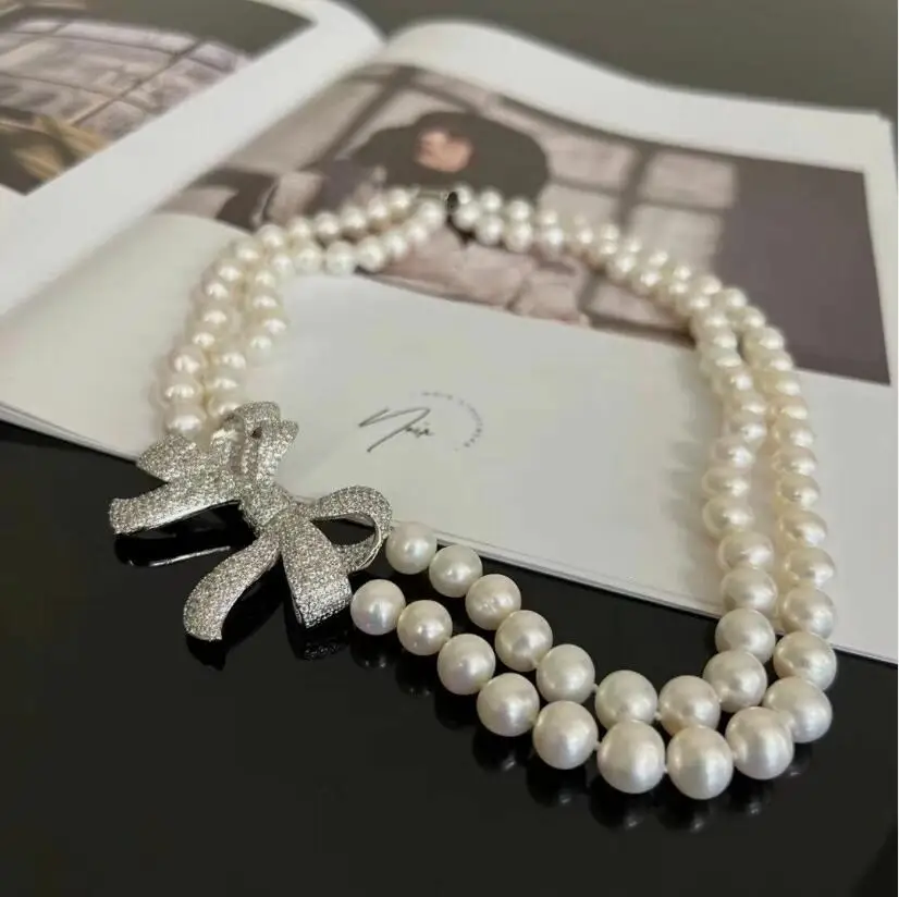 gorgeous two strands 8-9mm 9-10mm south sea white pearl necklace 18