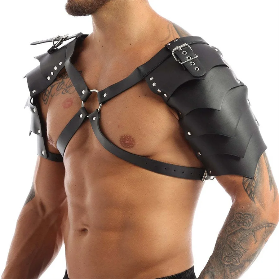Disfraz Medieval Steampunk vikingo, caballero guerrero, armadura de hombro ajustable de cuero PU para hombres y mujeres, accesorio de Cosplay de Halloween