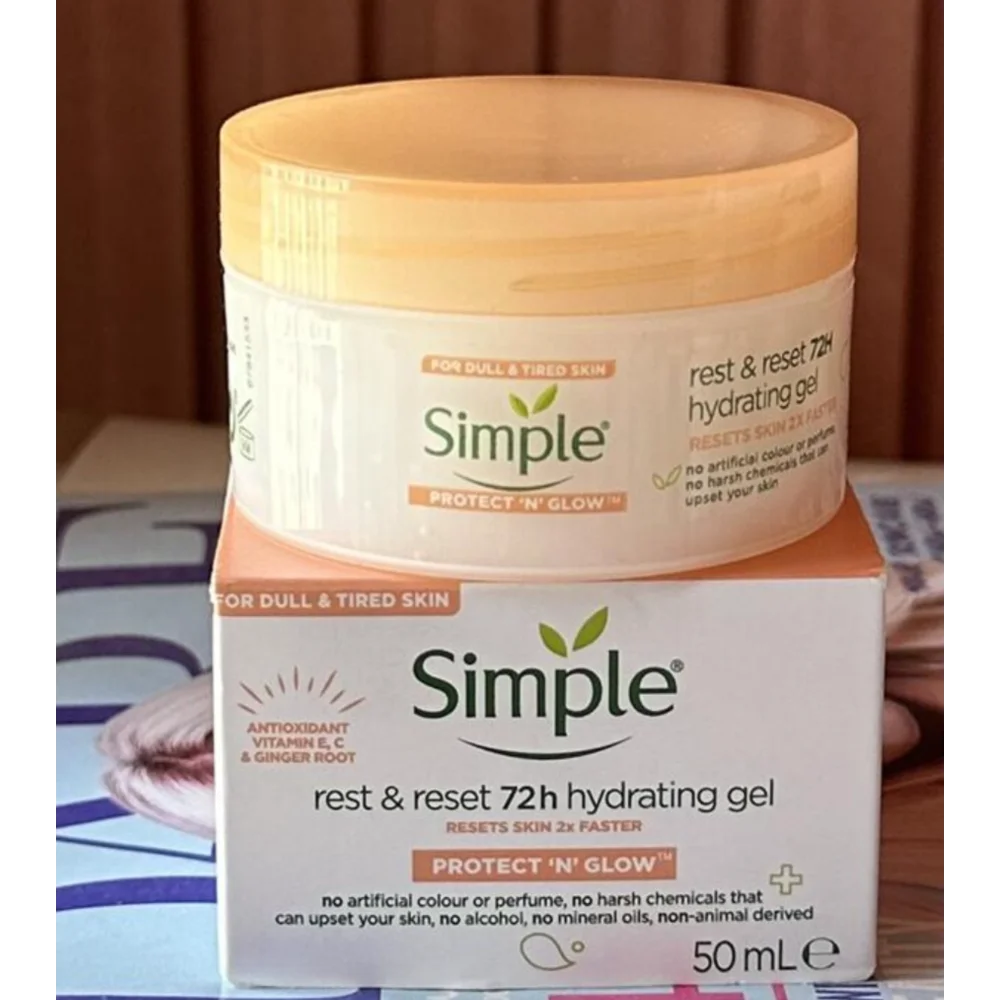 SIMPLE Skin Rest Reset 72h Hytrating Gel Facial Cream 50ml VC&VE Brightening Nourishing Improve Dullness Moisturizing Skin Care