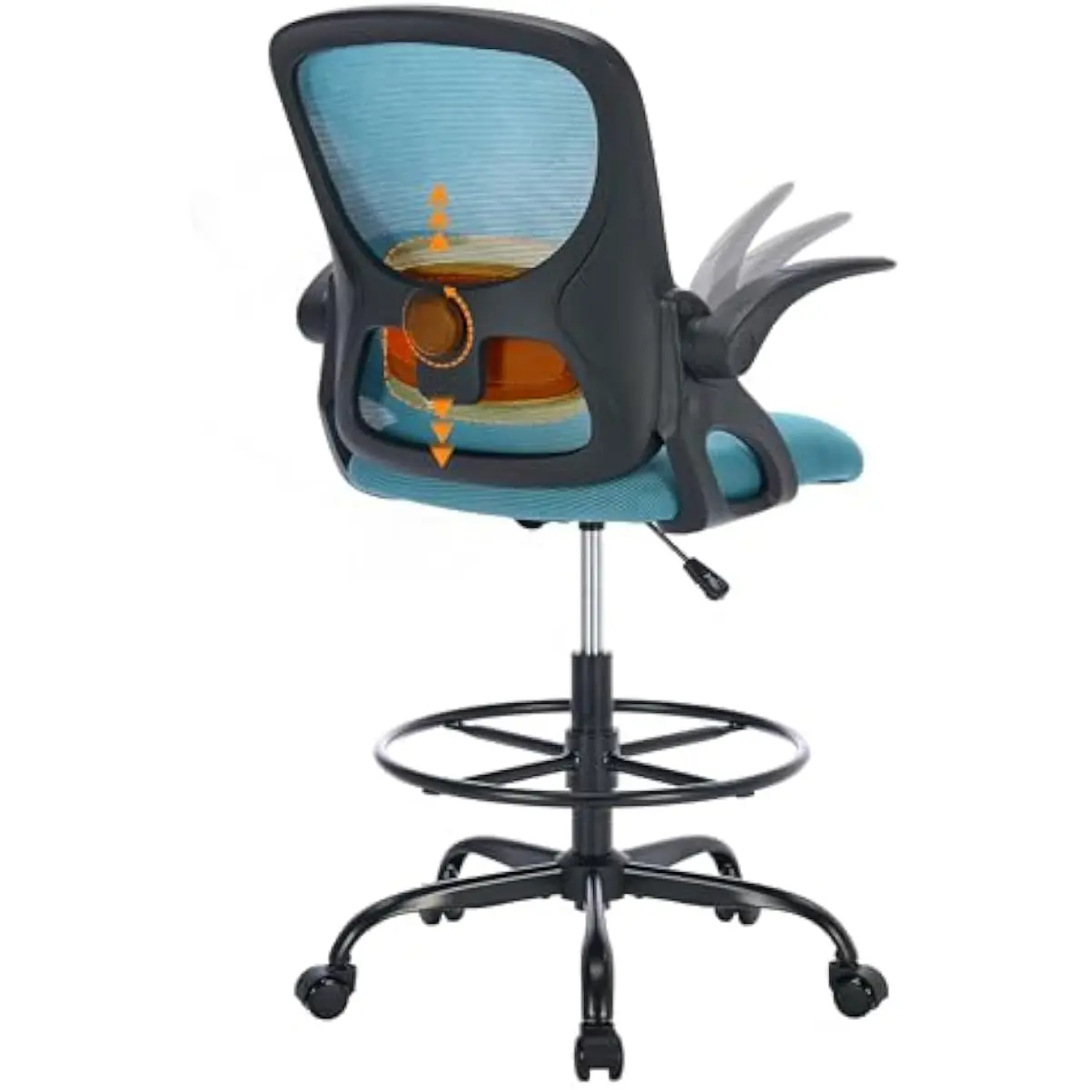 Ergonomic Drafting Chair with 4D Adjustable Backrest, Sit-Stand Height Range 19.7–27.6 Inches, Flip-Up Armrests, BIFMA-Certified