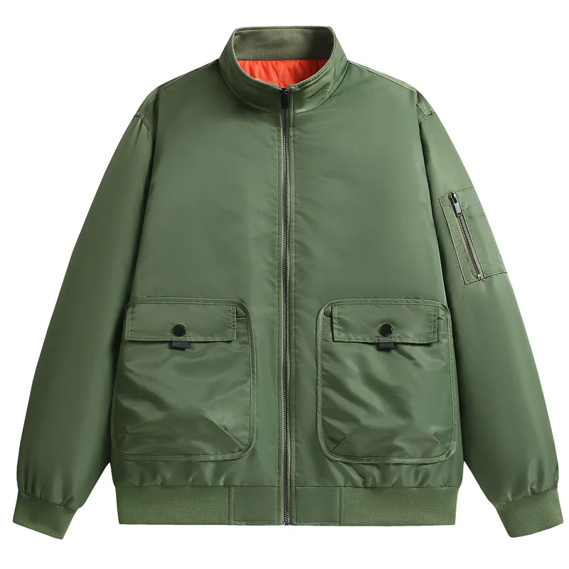 Men's Casual Jacket Spring Autumn Workwear Stand Collar Multi Bag Flight Suit Versatile Comfortable Fit for Various Occasions