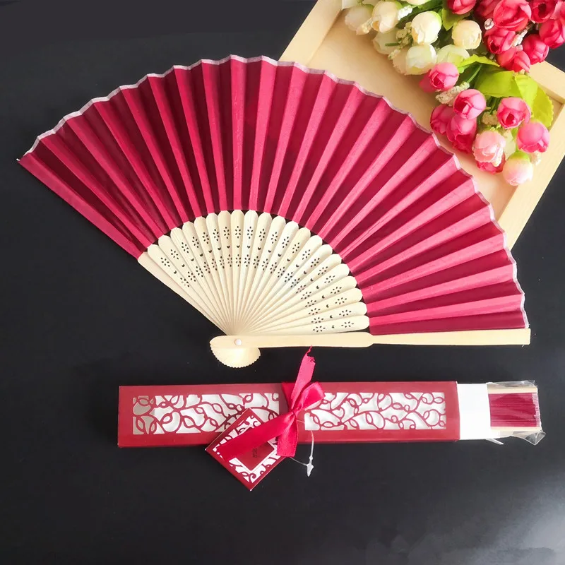 30/40/50pcs Personalize Bamboo Fabric Portable Hand Fan with Box for Wedding Favors Gift with Customs Names and Date