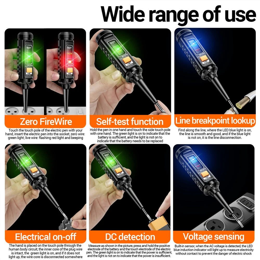 Inteligentny tester napięcia pióro bezkontaktowy indukcyjny cyfrowy detektor mocy ołówek AC 25-250V śrubokręt wyłącznik wyłącznik