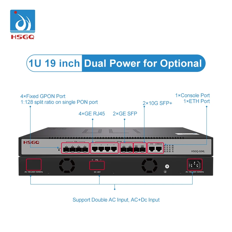 HSGQ-G04L High Quality and Low Price 4 Port OLT Fiber Optic Equipment FTTX FTTH Solutions gpon 4 port olt