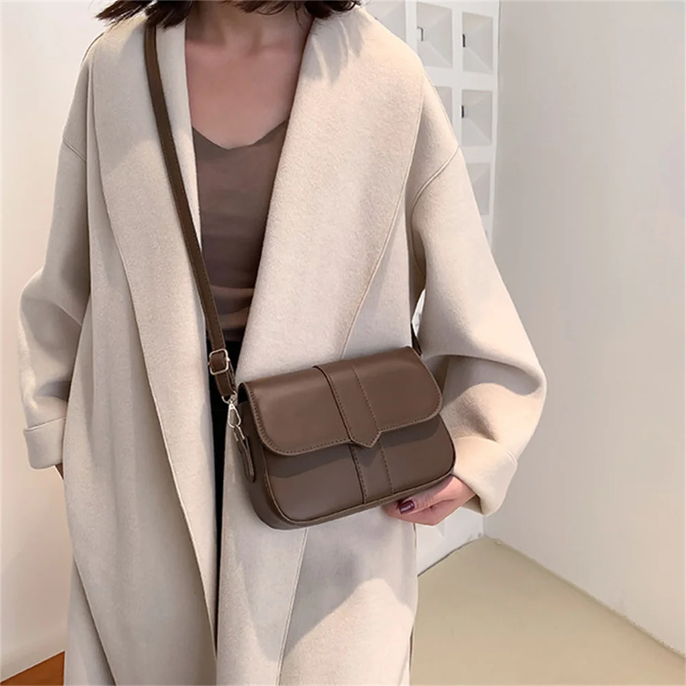 Trendy Saddle Shoulder Bag Women Girl PU Leather Crossbody Bag Simple Solid Color Flap Messenger Bag Designer Handbags Pouch