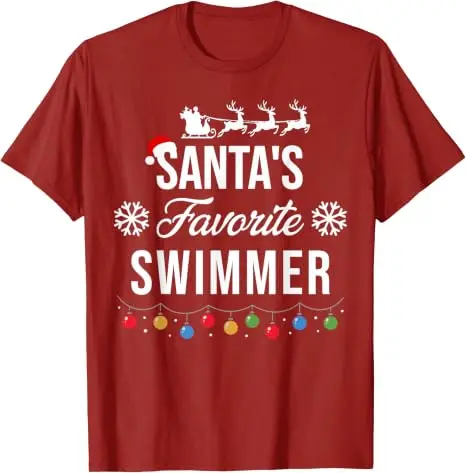 Santa's Favorite Swimmer Swimming Christmas Pajamas T Shirt Y2k Sportswear Xmas Costume Novelty Gift Soft Cotton T Shirts Unisex