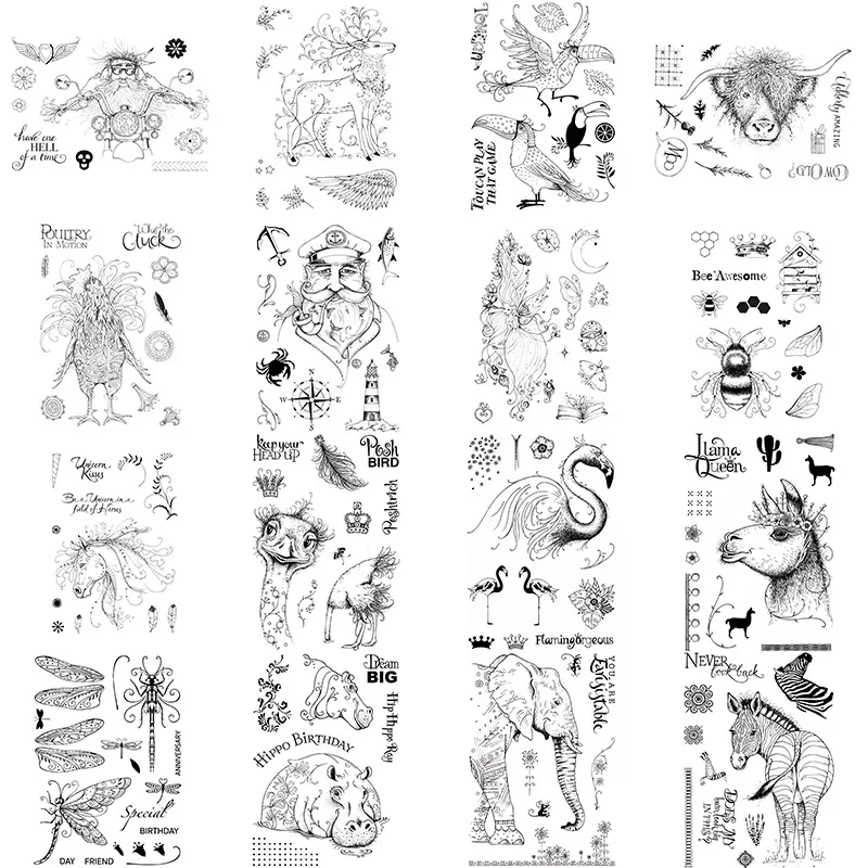Żywe Zebra Hippo Renifer Flamingo Ptaki Przezroczyste Silikonowe Stemple Jednorożec Pszczoły Ważka Kapitan Specjalne Urodziny Słowa DIY Znaczki
