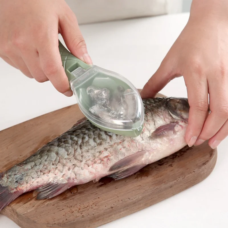 Manual Fish Scale Removal Tool with Lid to Prevent Splashes - Creative Kitchen Fish Scale Removing Tool in Fish Shape