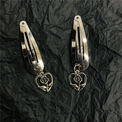 Korean Fashion Metal Punk Key Flower Leaves Hair Clips for Women Girls Hair Accessories Harajuku Skull Head Spider Hair Pins New