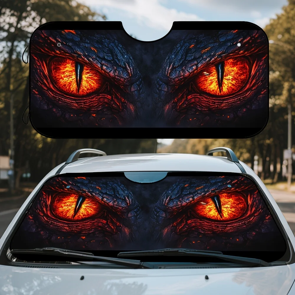 1pc Fiery Dragon Eyes Car Sun Visor - Easy Fold Design, UV Protection & Heat Reduction, Adds A Bold Fantasy Art Touch To Your Ve