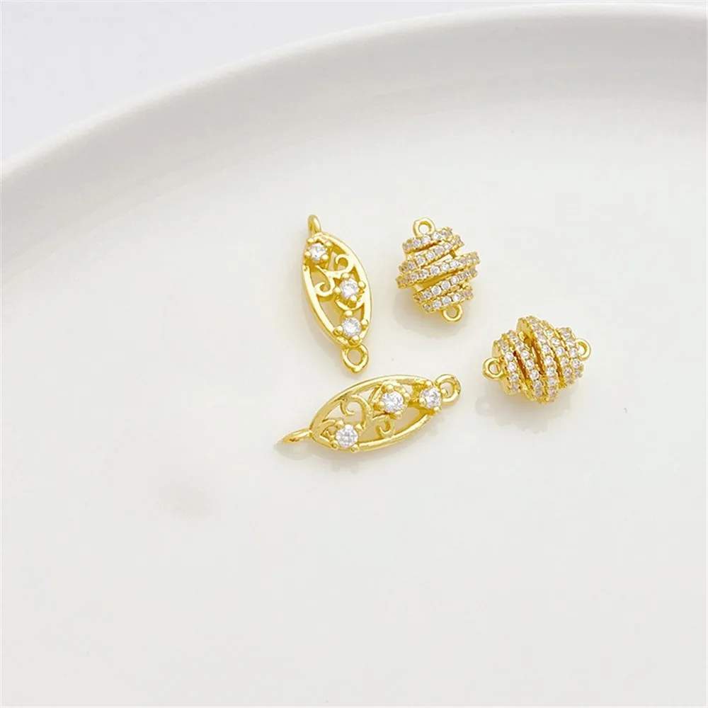 

14K Gold Coated Zirconium Double Hanging Flower Connector DIY String Bracelet Necklace Pendant Jewelry Material L559
