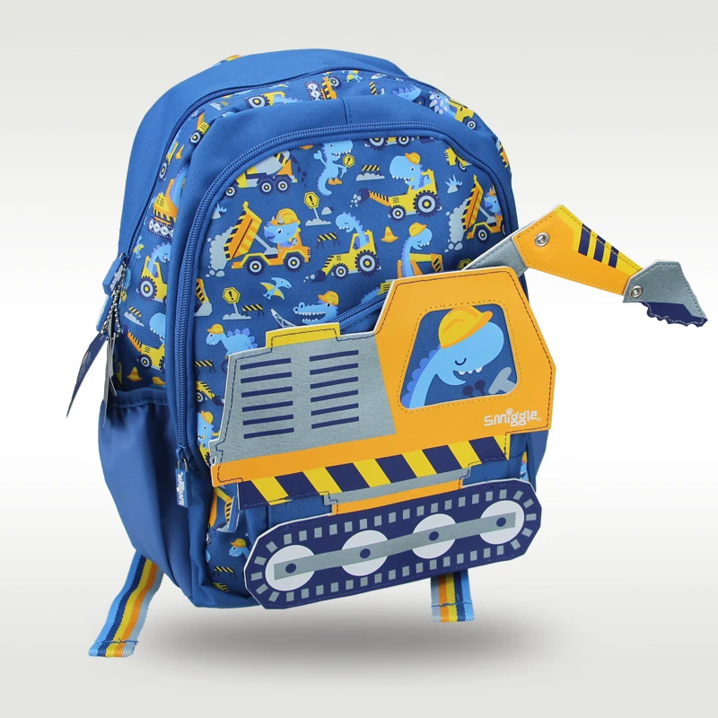 Australia Smiggle original children's schoolbag boy cool backpack blue construction car schoolbag 4-7 years old 14 inches