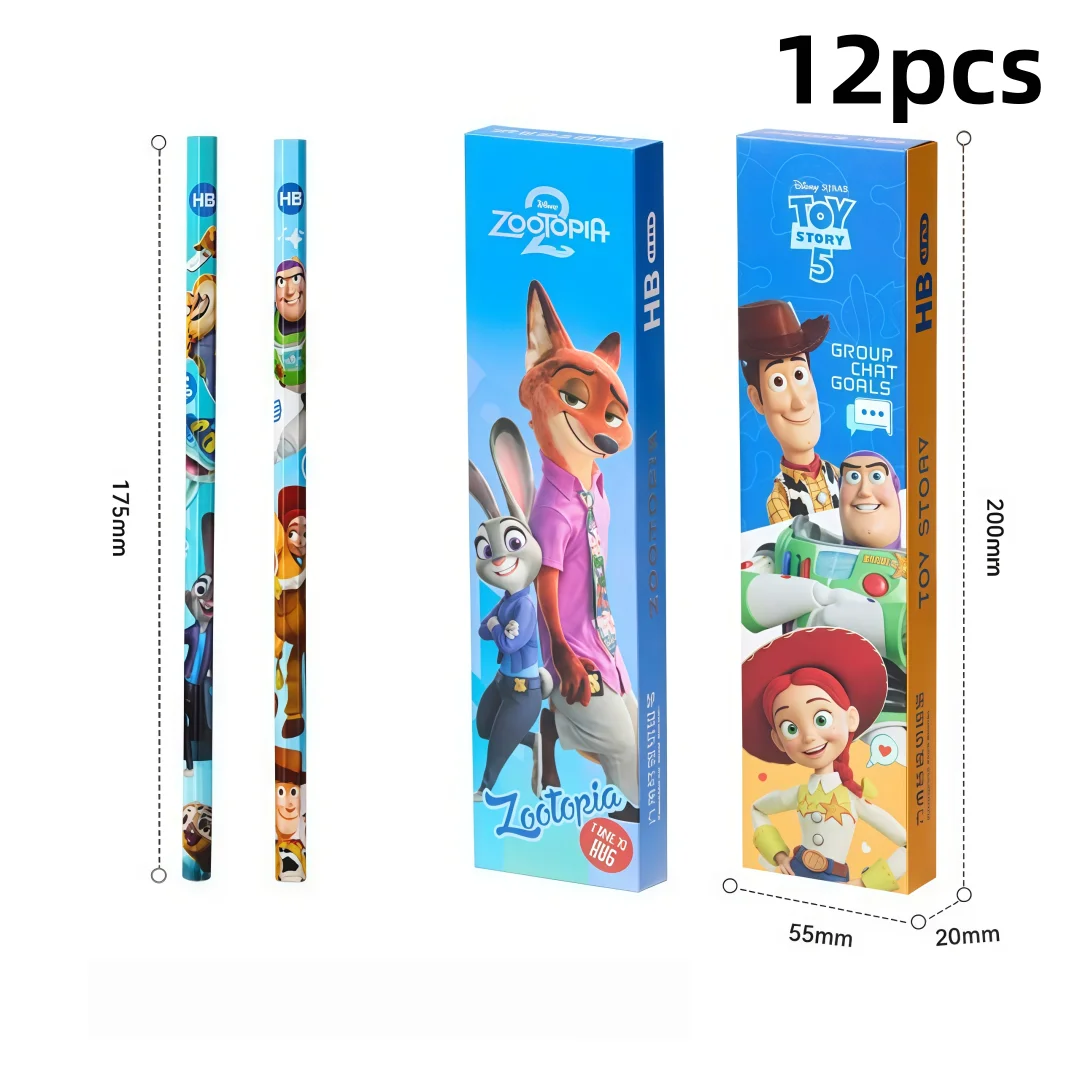 Disney 12-Piece Boxed Hb Pencils Zootopia Toy Story Hexagonal Pencil for Elementary School Students Children's Stationery