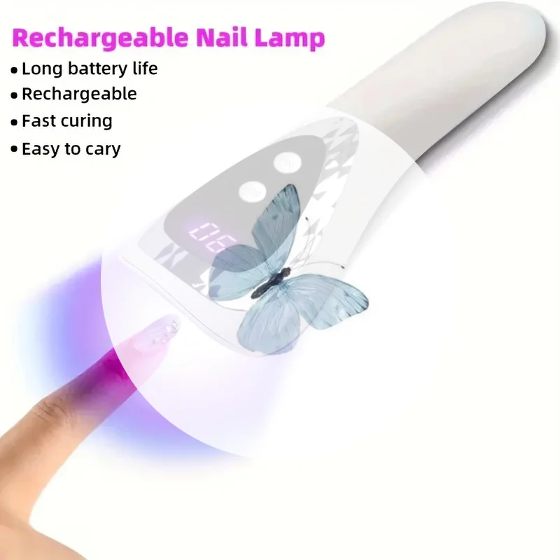 Lámpara LED UV de mano para uñas, secador de uñas recargable con 5 cuentas de lámpara, máquina de secado rápido, manicura portátil para salón DIY en casa