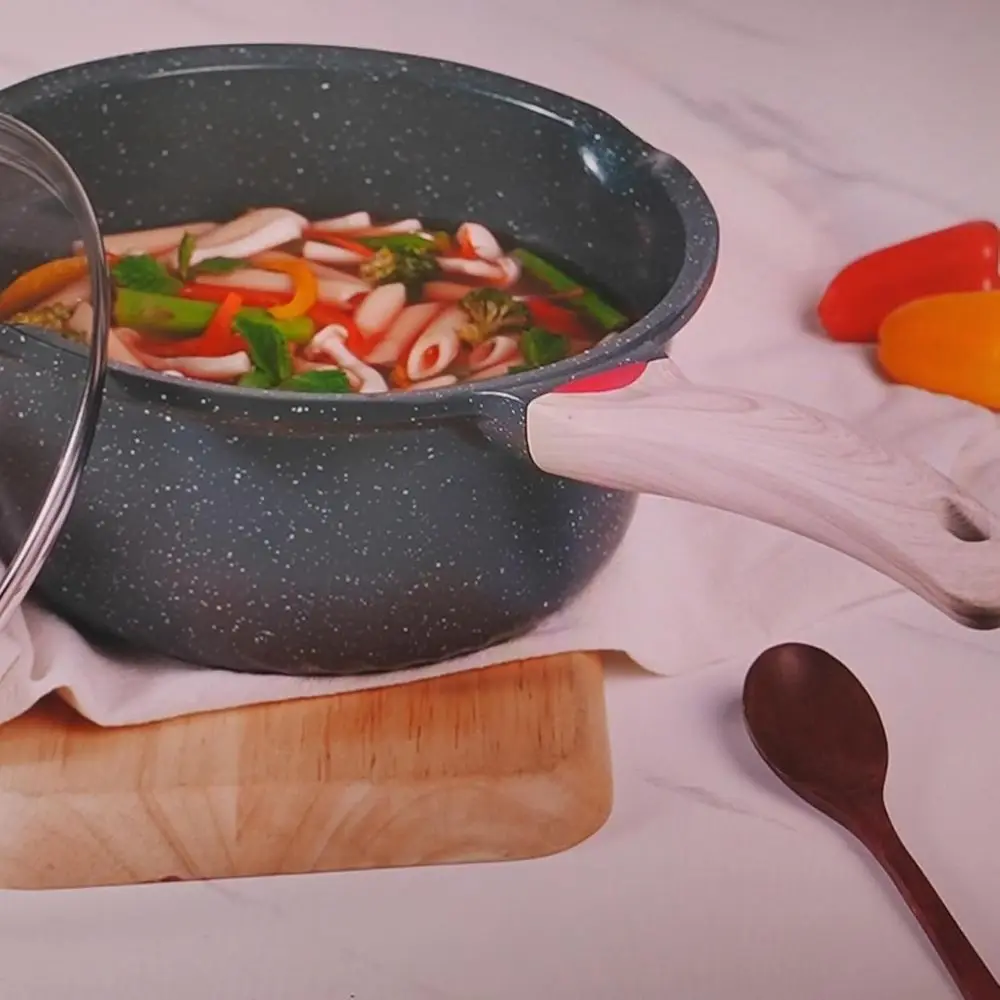 Nonstick 4 QT Sauan with Lid, Cast Stockpot with Stay-cool Handle, Compatible with All Cooktops, Dishwasher Safe