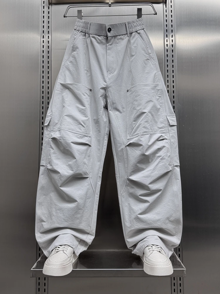 

Spring Summer New American Casual Large ket Pleated Paratrooper Work Pants Men Loose Wide Leg Floor-Length Trousers
