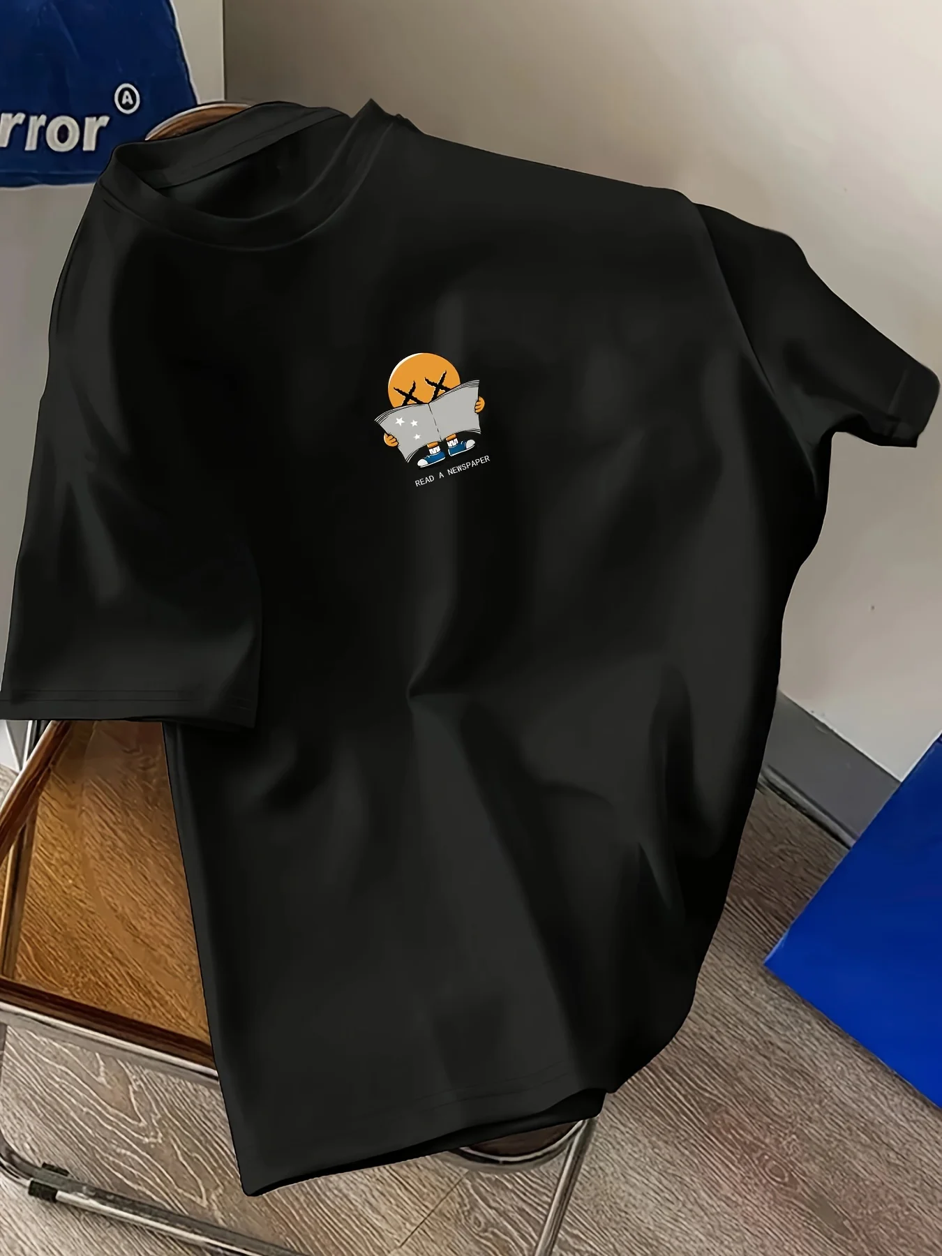 [Camiseta con estampado gráfico] Camiseta de manga corta con hombros caídos y estampado gráfico - Top informal con cuello redondo para primavera y verano - Mujer