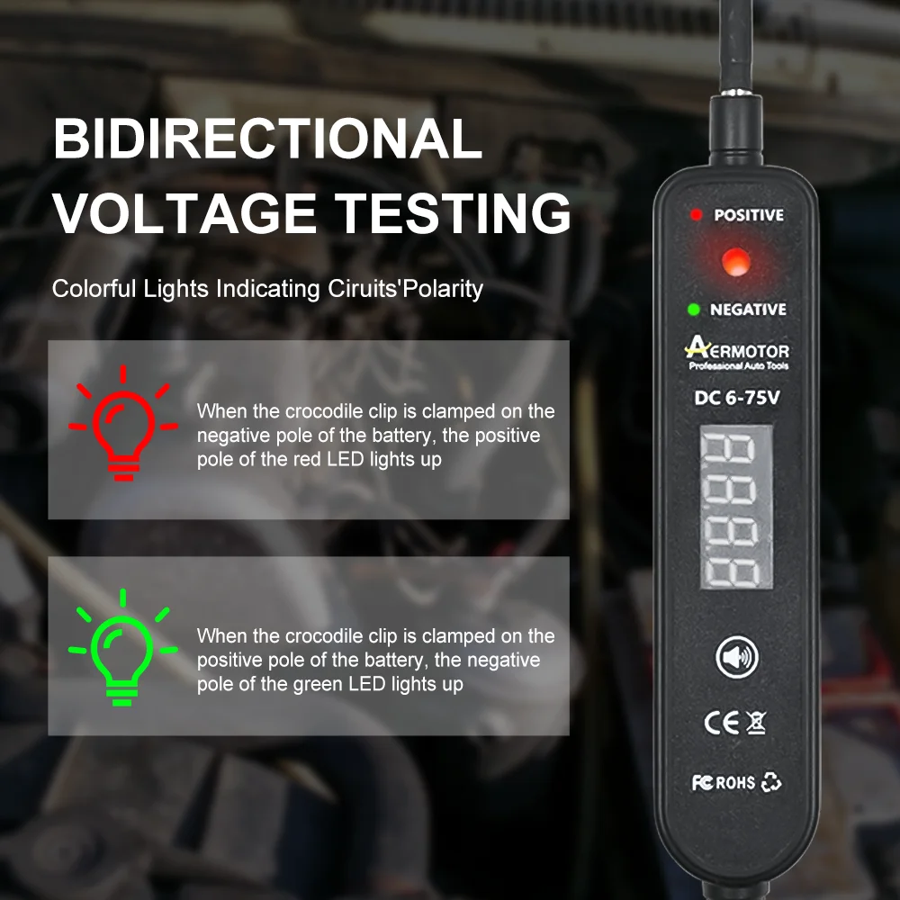 Aermotor سيارة اختبار الضوء مع تيار مستمر 6-75 فولت LED عرض الجهد الرقمي اقلام الفحص الكهربائية EM289 سيارة ماس كهربائى أداة تشخيص