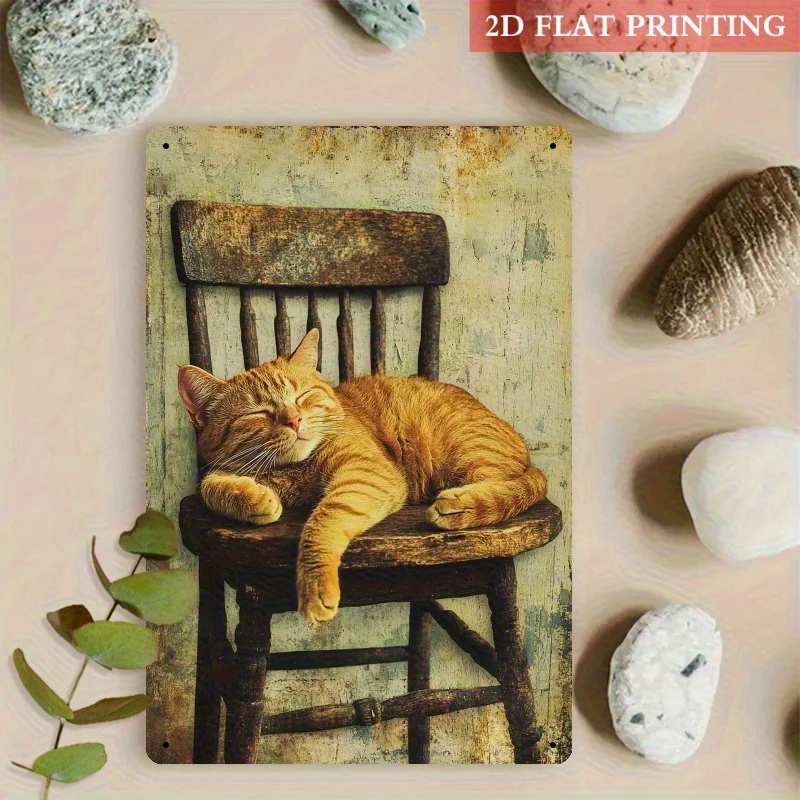Vintage Cat Chair Metallschild aus Eisen, 20,3 x 30,5 cm, Retro-Wanddekoration, Blechschild für Wohnzimmer
