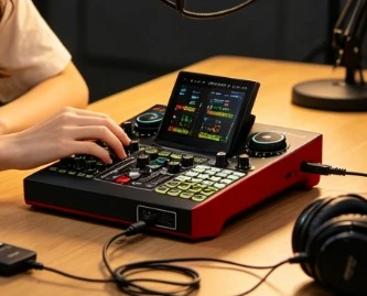 USB Audio Interface Podcast Bundle Mixer with Vocal Effects, Live Sound Card Voice Changer, DJ Audio Mixer for Streaming
