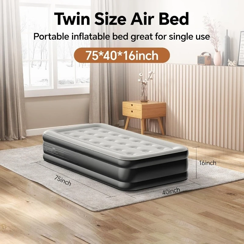 Air Mattress Twin with Built in Pump, Luxury Blow up Mattress, Colchones Inflables in 2 Mins Self-Inflation/Deflation,