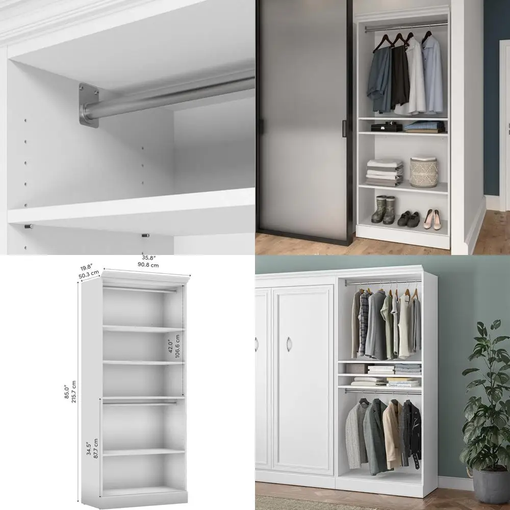 

tile Closet Organizer, Wardrobe or Bedroom, Mudroom, Entryway, or Kitchen Pantry, 36W, White
