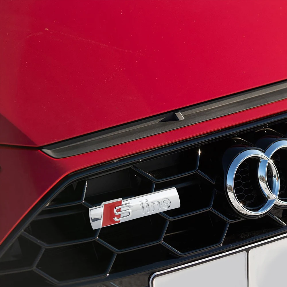 For Audi A4 B8 RS A3 S6 C7 B9 B7 B6 C6 A5 Q5 C5 A1 S3 C8 Q7 TT S5 3D Metal SLINE Logo Emblem Car Front Grille Badge Center Cover view 3