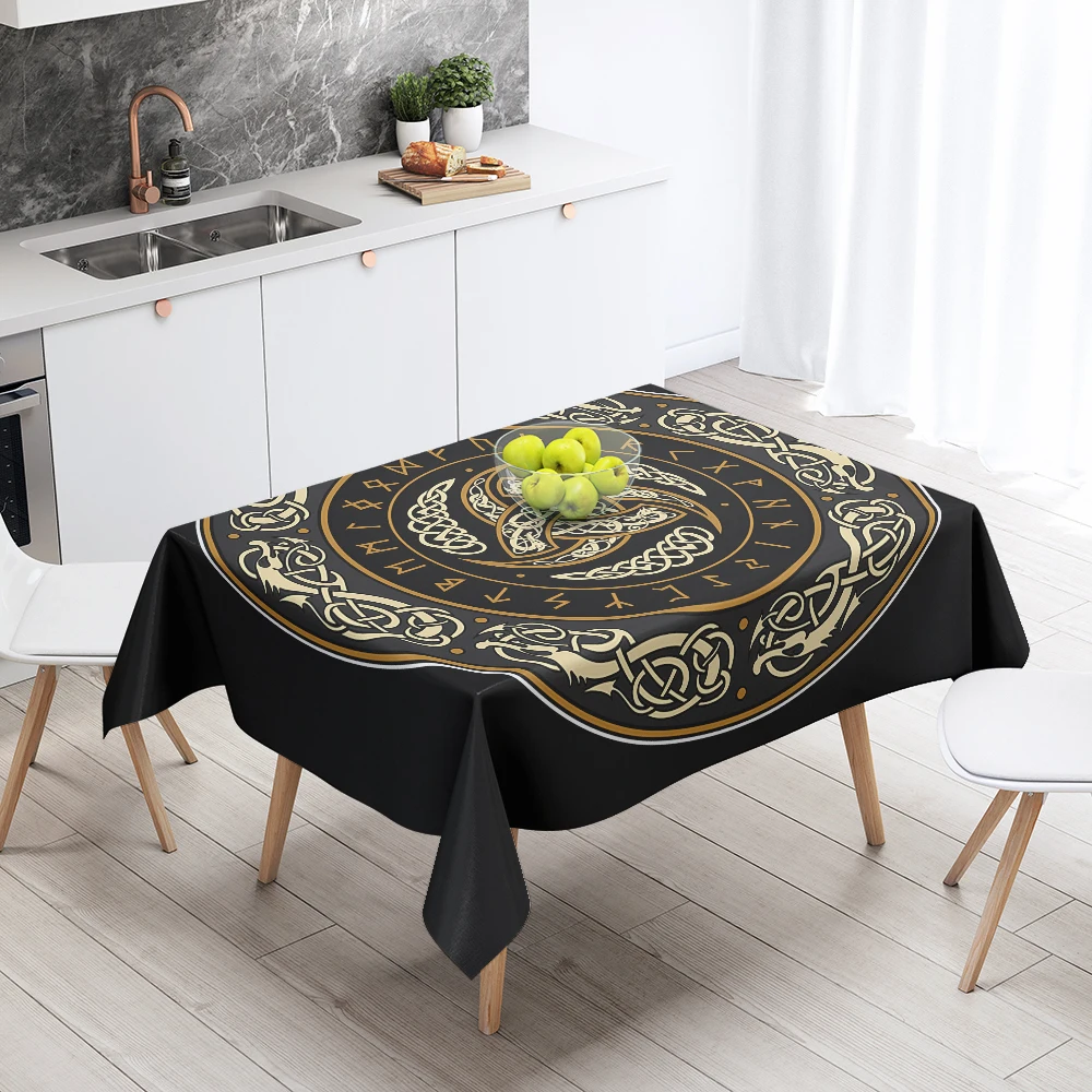 Multicolor Viking Rune Pattern Waterproof Printed Tablecloth Picnic Mat Rectangular Wedding Home Dining Room Decor Cloth