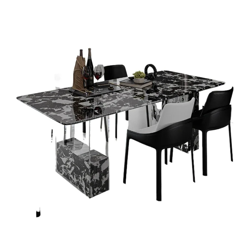 Natural marble suspended dining table light luxury high sense Bulgari black luxury stone dining table rectangular