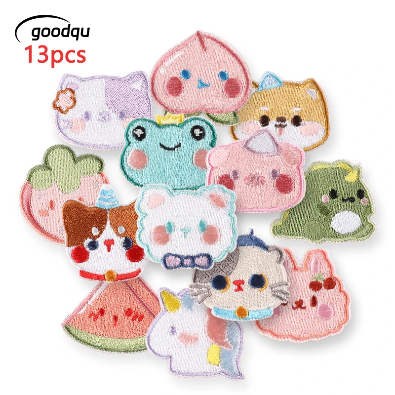 13 stücke Nette Tier Anime Mit Eisen Auf Patches Für Kleidung Gestickte Selbstklebende Nähen Stoff Kinder Mädchen Diy Jacke Lot thermische – Detail 1