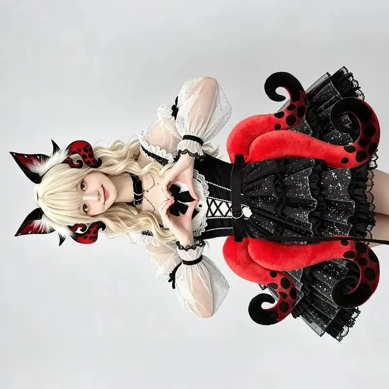 Gothic Sea Monster Octopus Tentacle Tail And Horn Headband Cosplay Accessories Red Blue Plush Lolita Decor For Halloween Party
