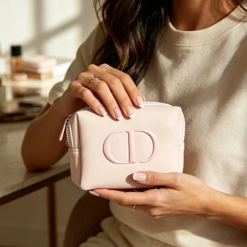 Dior bag Premium Fabric Pink Cosmetic Bag Portable Storage For Lipstick Blush Multi-purpose Makeup Pouch Perfect For Girls Daily view 3