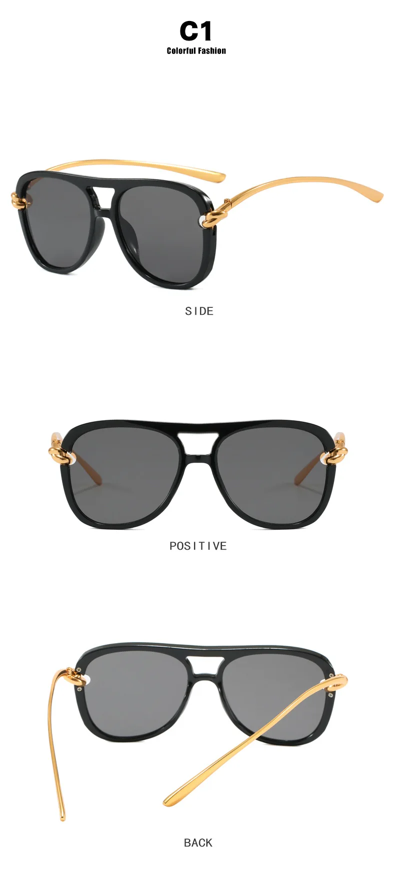 Vintage Knoten Bein Oversize Quadratische Cat Eye Sonnenbrille für Frauen Neue Mode Legierung Schwarz Gradienten Sonnenbrille Damen Elegante Shades – Detail 7
