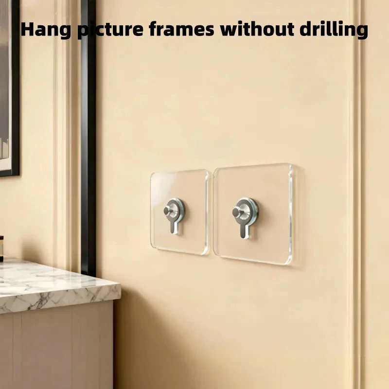 Heavy-Duty Waterproof Adhesive Hooks, No-Drill Picture Frame Poster Clock Hangers for Home Kitchen Bathroom