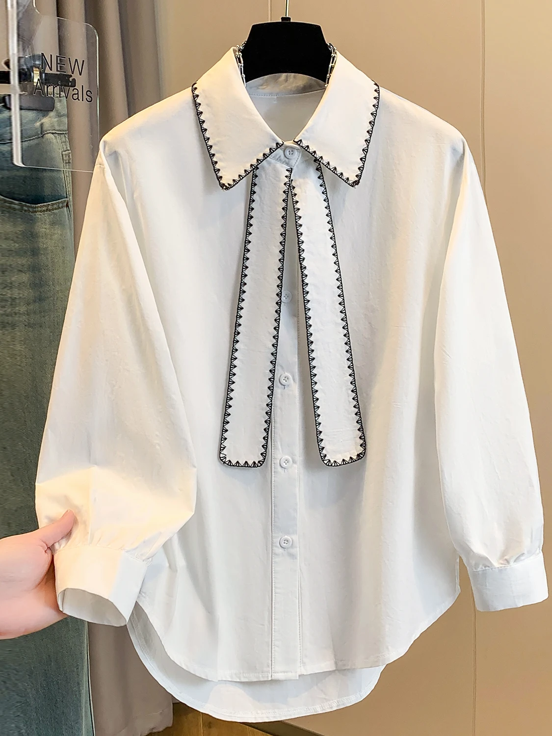 

Ele French Sle Women's Ne irt Loose Fit with Sa Spring Autumn Faionable Base Layer Top Outerwear