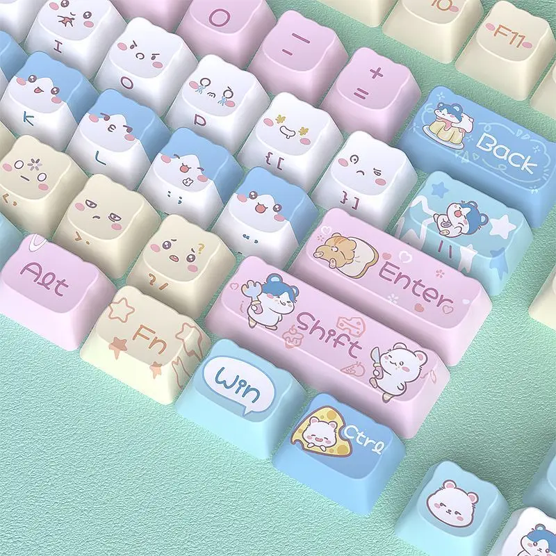 124 Key Cute Cat Theme Keys Cute Keycaps PBT MOA Profile Keycap for ANSI Mechanical Keyboard Made68 Mad68 Wooting 60